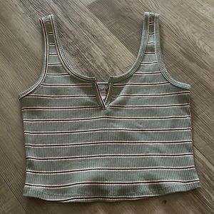 Green and Maroon Striped Crop Top (Size Small)
